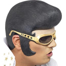 Costumes Australia Elvis Headpiece Adult Black Rubber With Gold Moulded Glasses_1