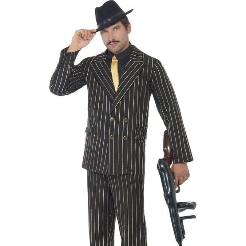 Gold Pinstripe Gangster Costume Mens Godfather Suit Gold Pinstripe Gangster Costume Mens Godfather Suit