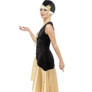 20s Gatsby Girl Costume Ladies Black Gold Dress