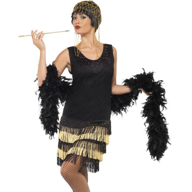 1920s Fringed Flapper Costume - UK Dress 8-10 Womens Black