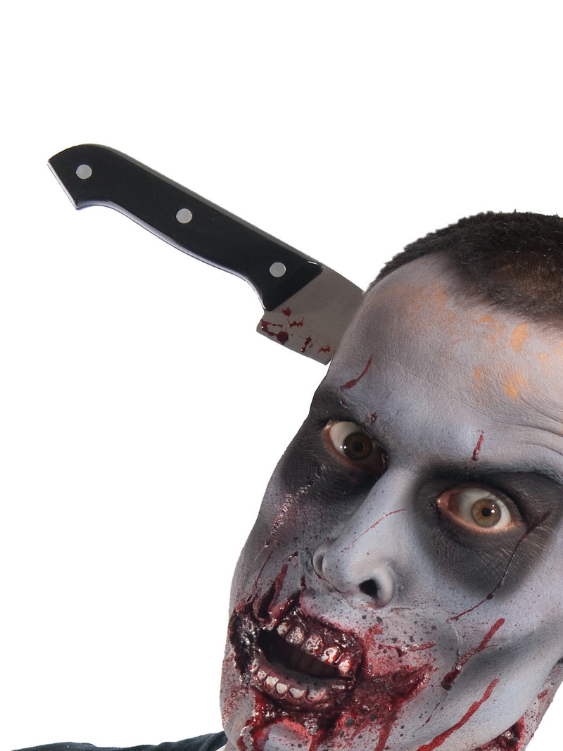 Zombie Kitchen Knife Through Head Accessory Mens Silver