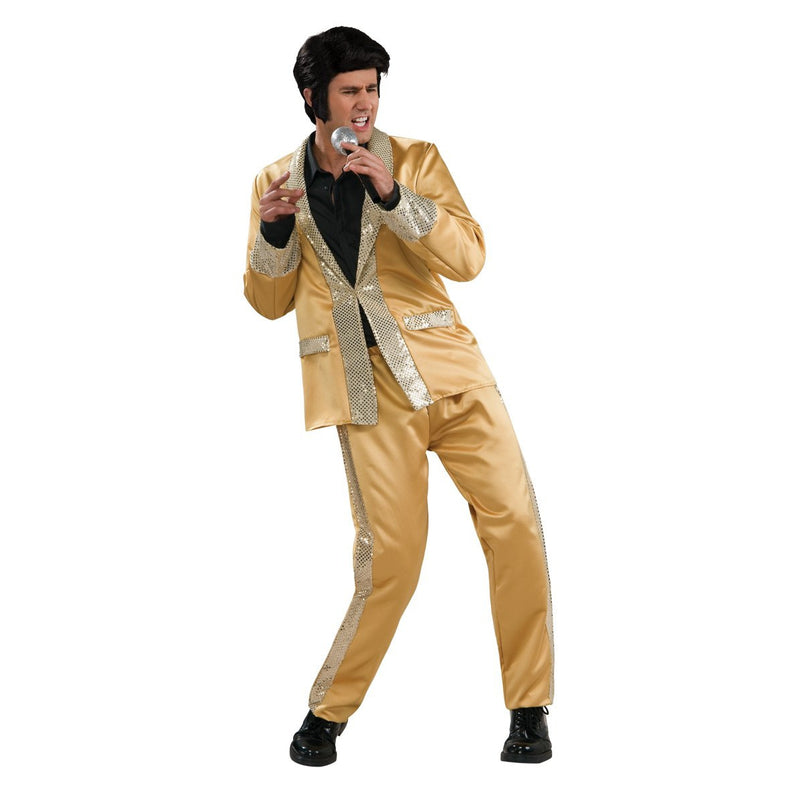 Elvis Gold Satin Suit Deluxe Costume Mens -1