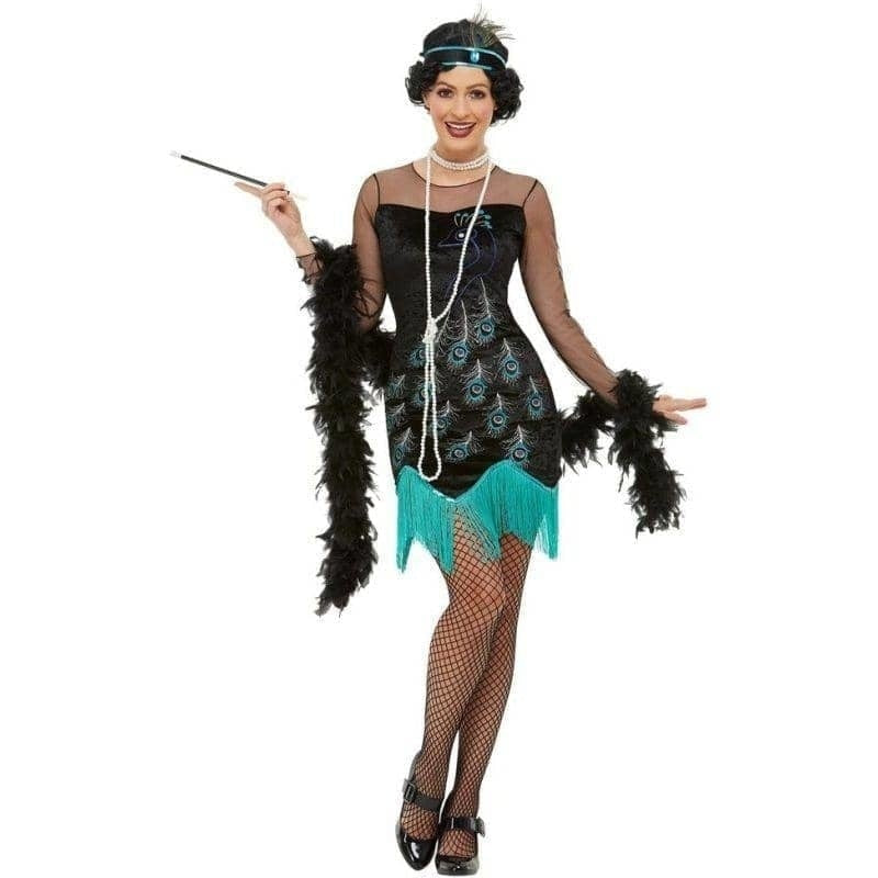 Costumes Australia 20s Peacock Flapper Costume Adult Green Black_1