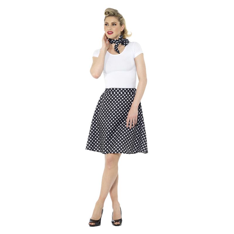 Adults 50s Polka Dot Skirt Black Adult