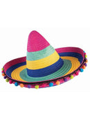 Striped Deluxe Sombrero With Pom Poms