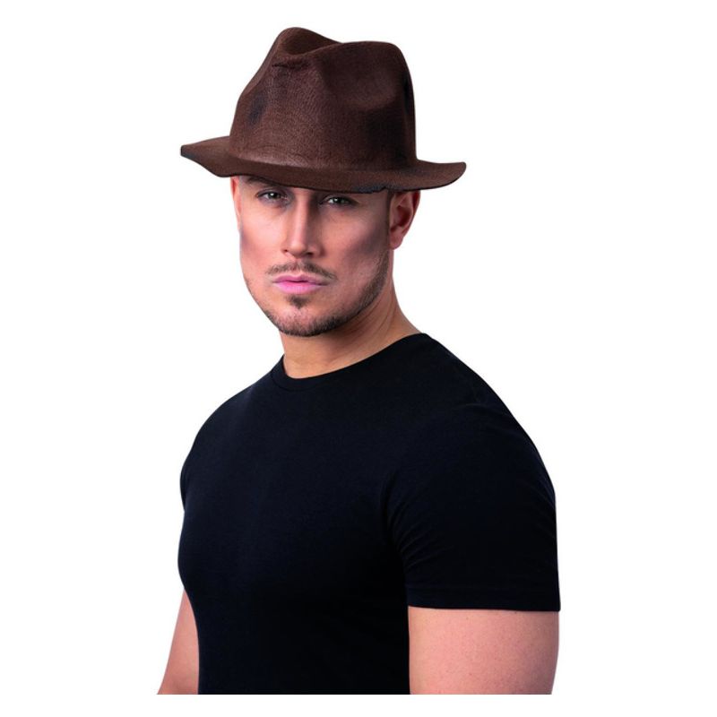 Serial Killer Worn-Look Trilby Hat Brown Adult_1 sm-52811