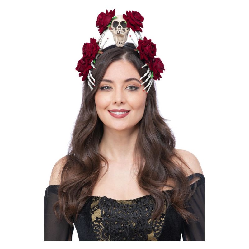 Red Rose & Skeleton Hand Headband Adult_1 sm-53000