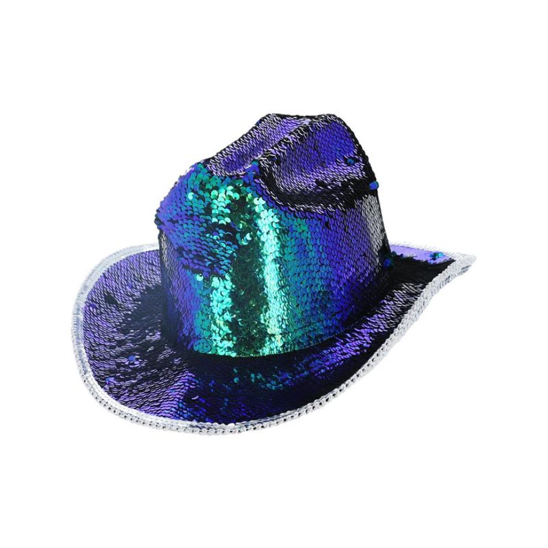 Fever Deluxe Sequin Cowgirl Hat Iridescent Green Adult 1