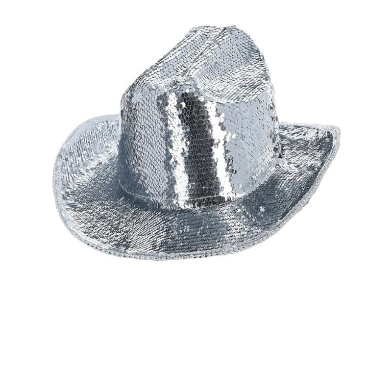 Fever Deluxe Sequin Cowboy Hat Silver Adult 1