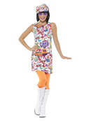 Costumes Australia 60s Groovy Chick Costume Adult Dress Hat Multi Coloured_5