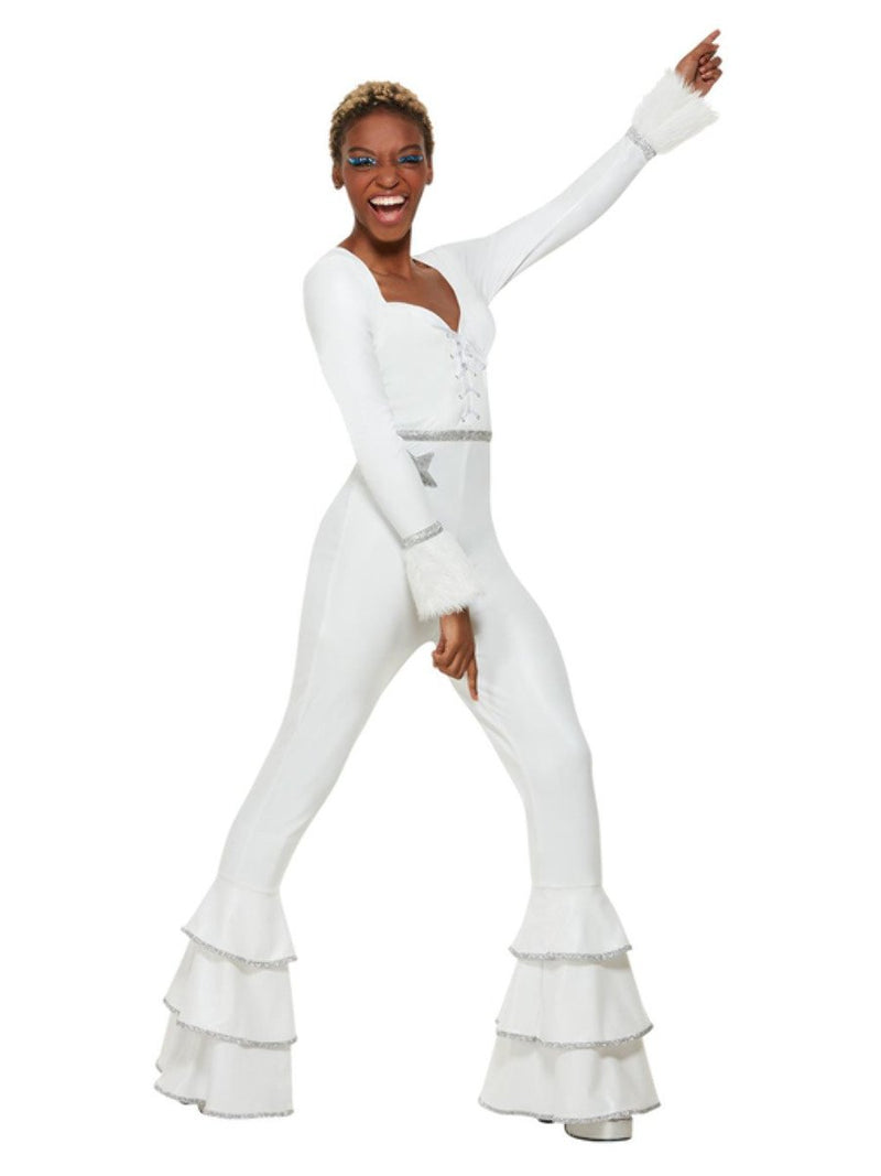 Costumes Australia 70s ABBA Glam Costume Ladies White Jumpsuit_2
