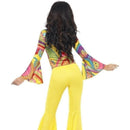 Costumes Australia 70s Groovy Babe Costume Adult Yellow Flared Trousers Multi Coloured Top_2