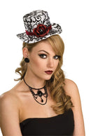 Blk/Wh Mini Top Hat W/Pearls