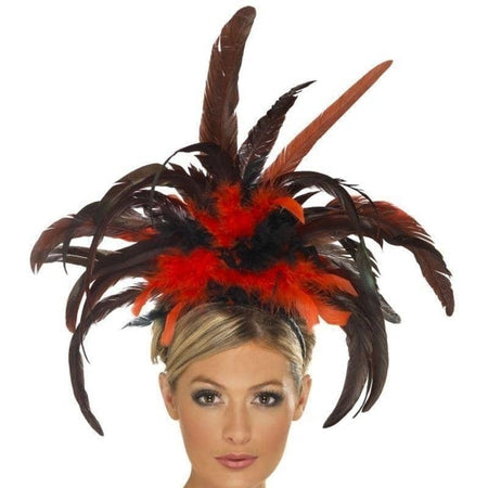 Costumes Australia Burlesque Headband Adult Feather Plumes Black Red 27cm_1