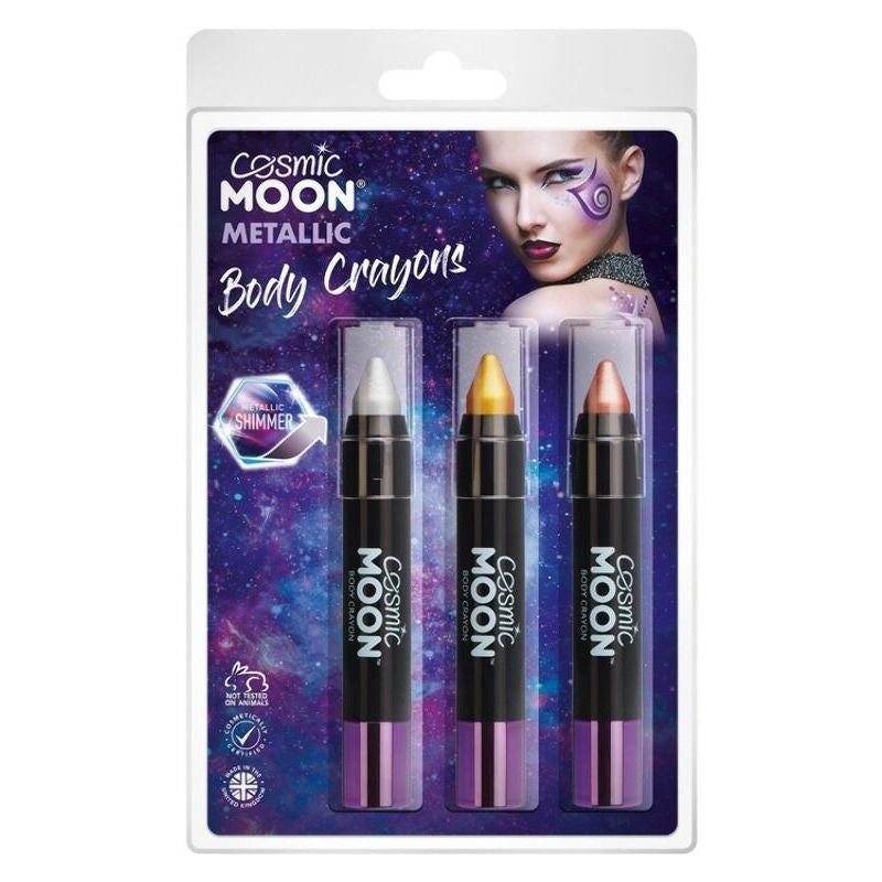 Costumes Australia Cosmic Moon Metallic Body Crayons 3 Pack Clamshell, 3. 5g Costume Make Up_1