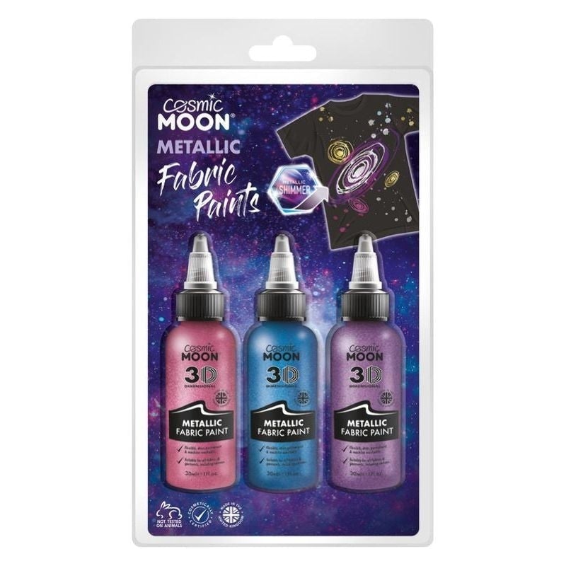 Costumes Australia Cosmic Moon Metallic Fabric Paint 3 Pack Colours Clamshell 30ml Costume Make Up_3