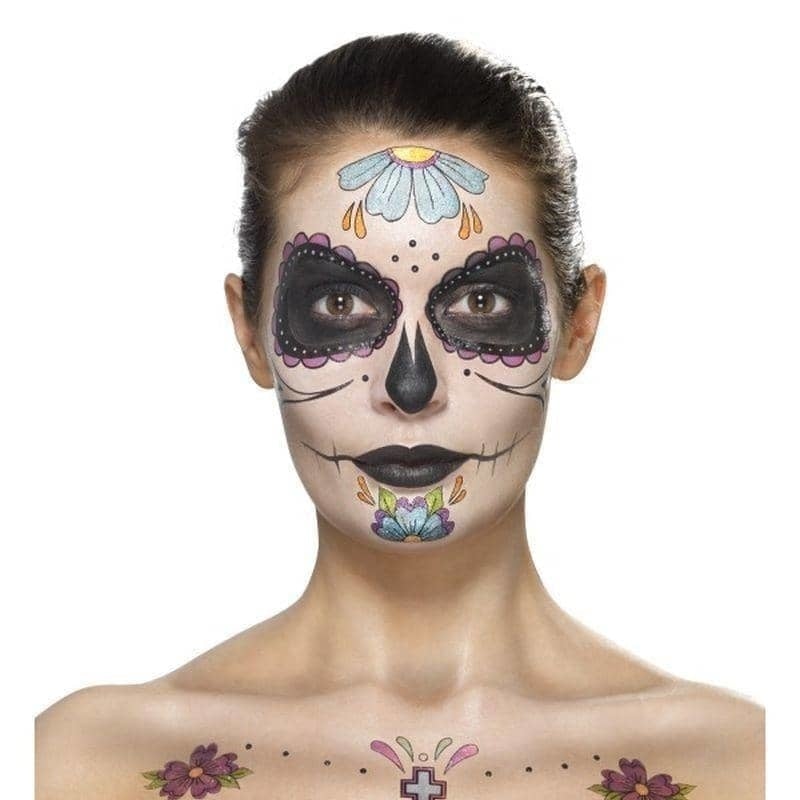 Costumes Australia Day Of The Dead Face Tattoo Transfers Kit Aqua Adult Multi_1