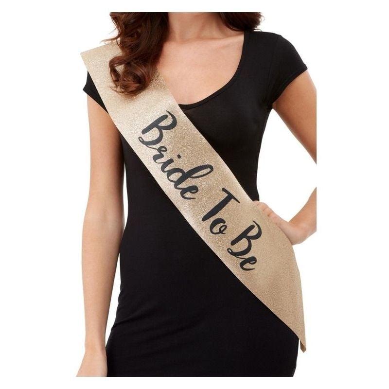 Costumes Australia Deluxe Glitter Bride To Be Sash Gold & Black_1