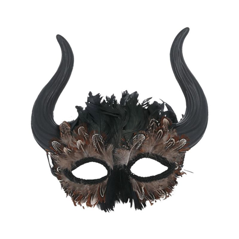 Costumes Australia Feathered Venetian Horned Mask Adult_1