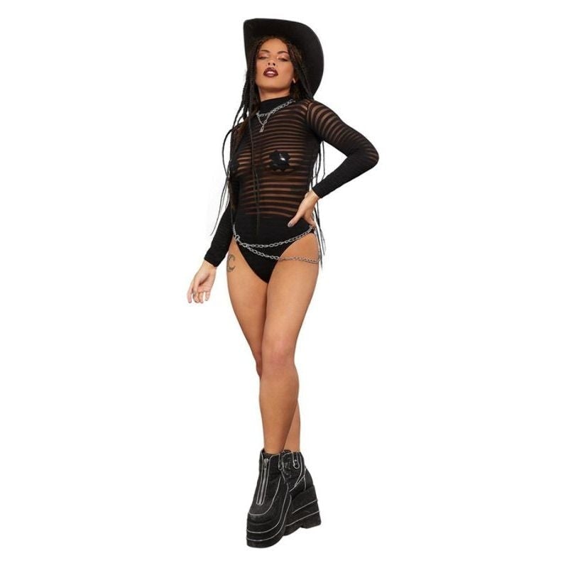 Costumes Australia Fever Long Sleeve Striped Bodysuit Black_1