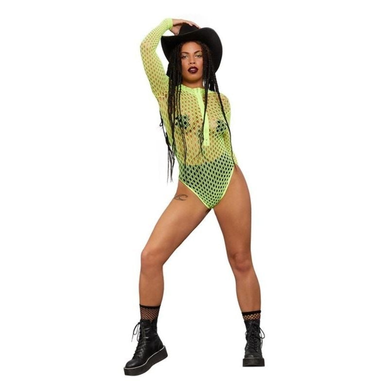Costumes Australia Fever Long Sleeve Zipped Bodystocking Neon Yellow_1