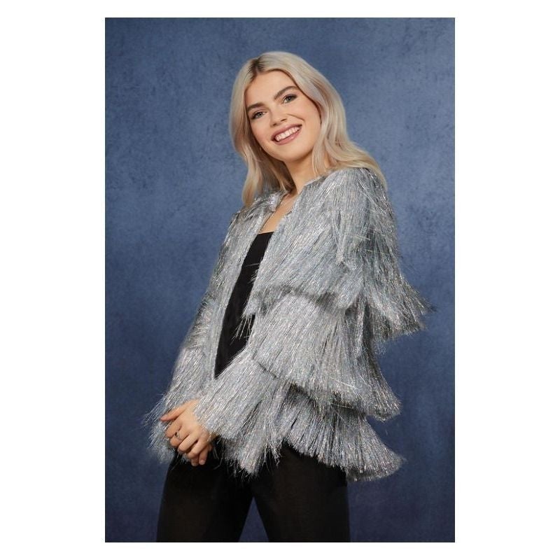 Costumes Australia Fever Tinsel Festival Jacket Adult Silver_1