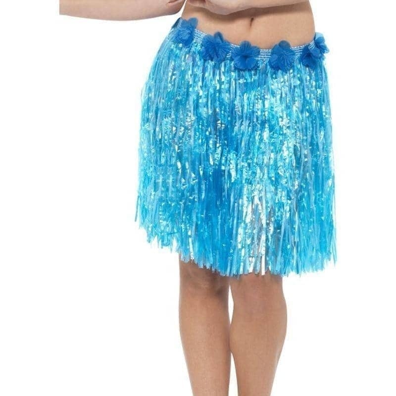 Costumes Australia Hawaiian Hula Skirt With Flowers Adult Neon Blue_1