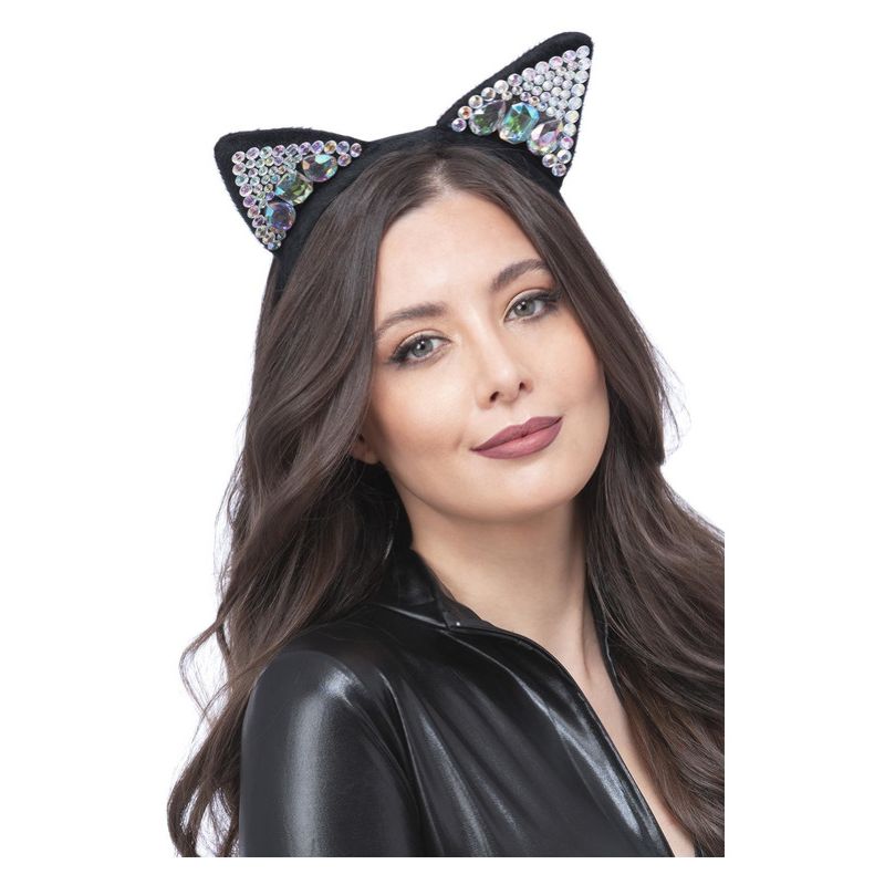 Costumes Australia Jewelled Black Cat Ear Headband Adult_1
