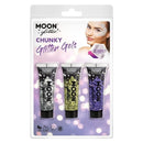 Costumes Australia Moon Glitter Classic Chunky Gel Clamshell, 12ml. 3 Colour Set Costume Make Up_2