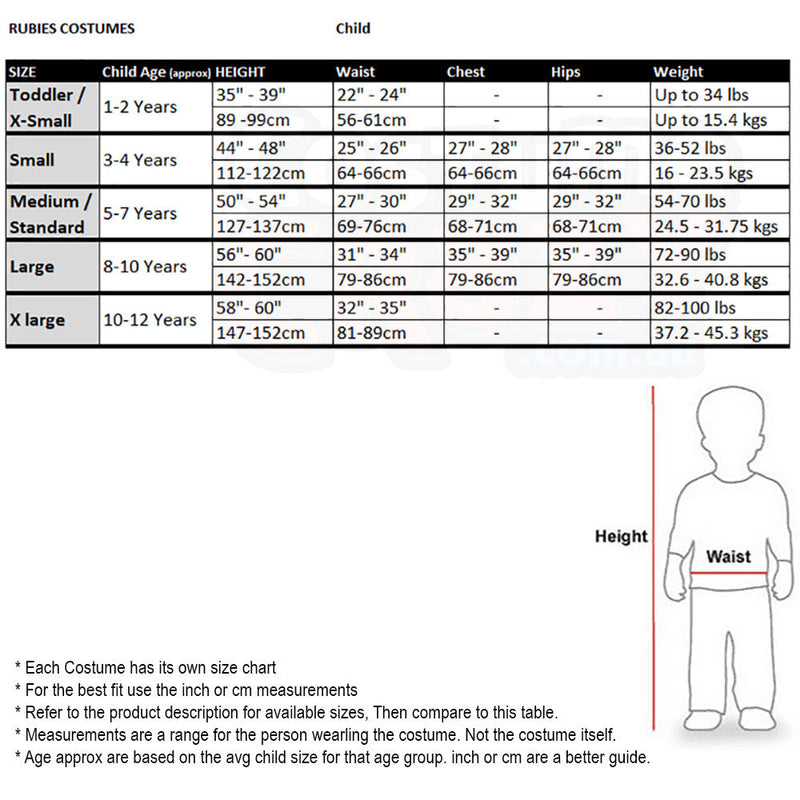 Costumes Australia Size Chart Neytiri Avatar Kids Costume