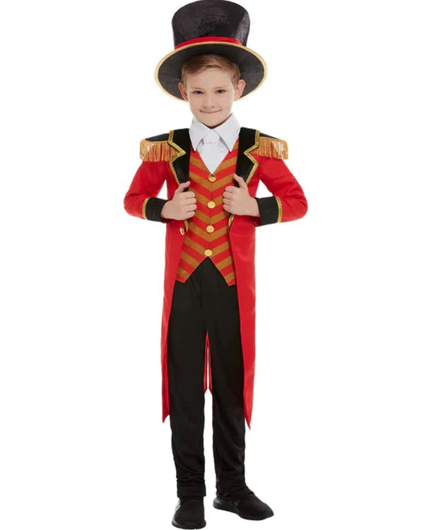 Costumes Australia Ringmaster Deluxe Boys Costume Red Jacket, Mock Shirt, Trousers And Hat_1