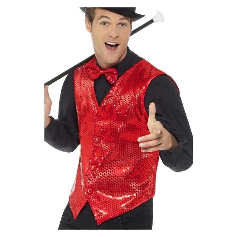 Costumes Australia Sequin Waistcoat Adult Red_2