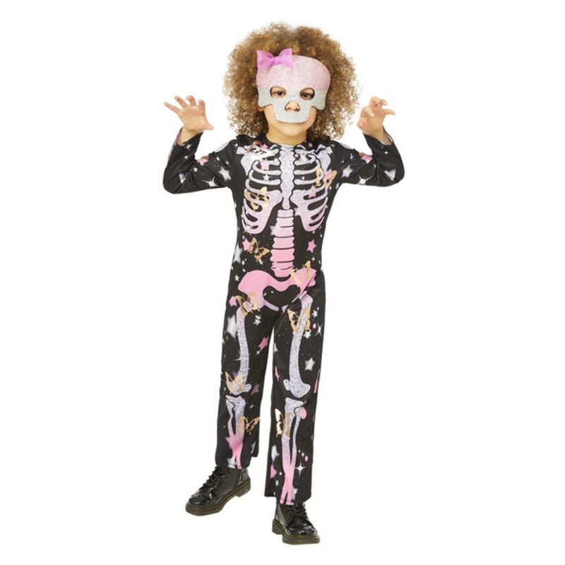 Costumes Australia Skeleton Rose Gold Sparkle Costume Child Black Pink_1