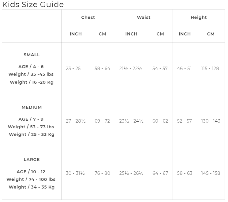 Size chart