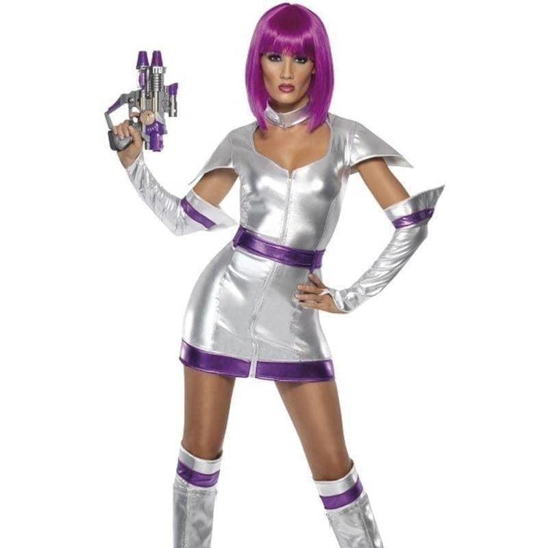 Costumes Australia Space Cadet Costume Fever Adult Silver Purple Dress Belt Arm Boot Cuffs_1