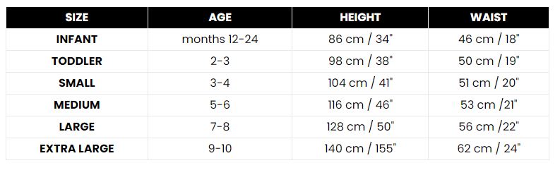 Costumes Australia Size Chart Toddler Cat Kids Costume