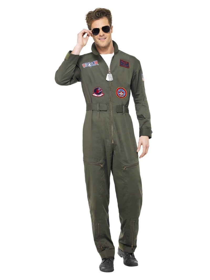 Costumes Australia Top Gun Deluxe Male Costume Adult Green Jumpsuit Sunglasses Dog Tags_4