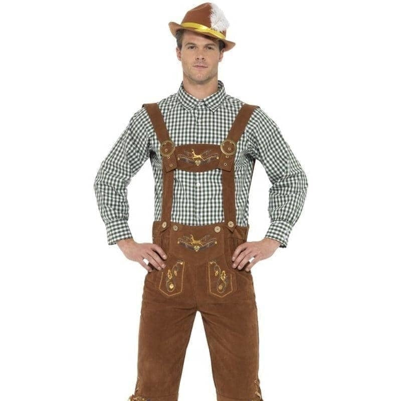 Costumes Australia Traditional Deluxe Hanz Bavarian Costume Adult Brown Lederhosen Green Shirt_1