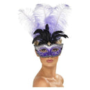 Costumes Australia Size Chart Venetian Colombina Eyemask With Multicolour Plume Adult Purple