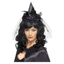 Costumes Australia Size Chart Witch Hat Mini Adult Black Costume Accessory Headband Feathers Netting