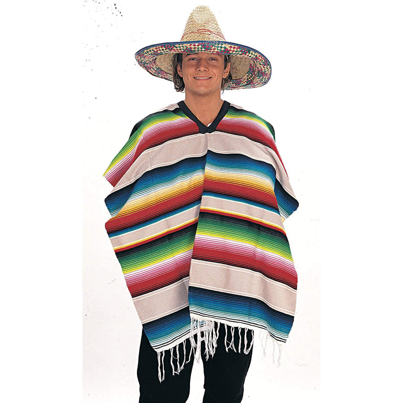 Mexican Poncho Adult Mens White -1