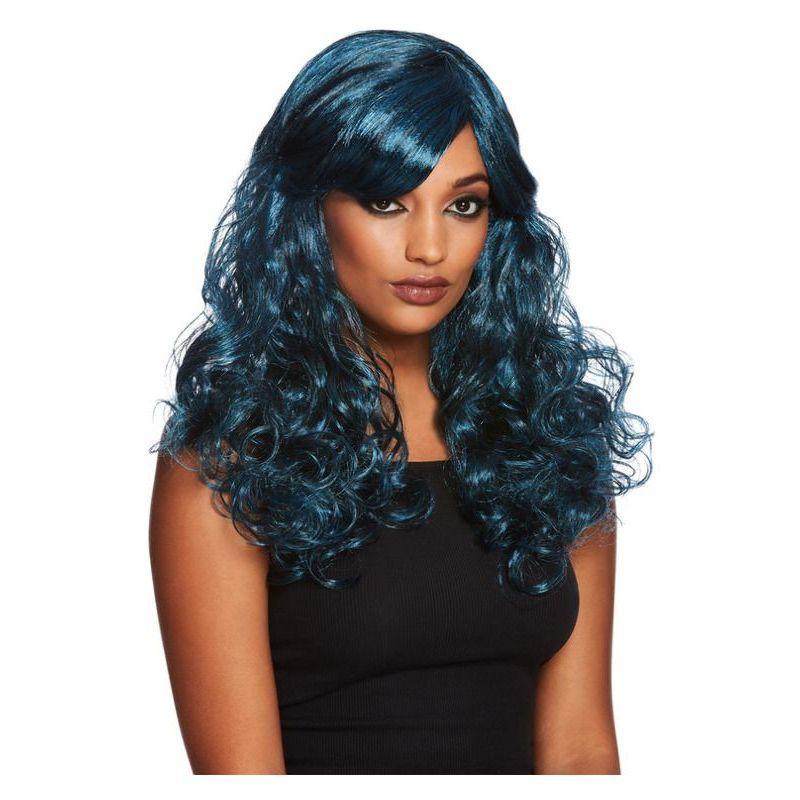Gothic Seductress Curly Wig & Blue Womens -1