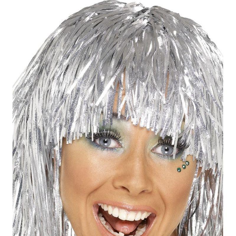 Cyber Tinsel Wig Adult Silver Womens -1