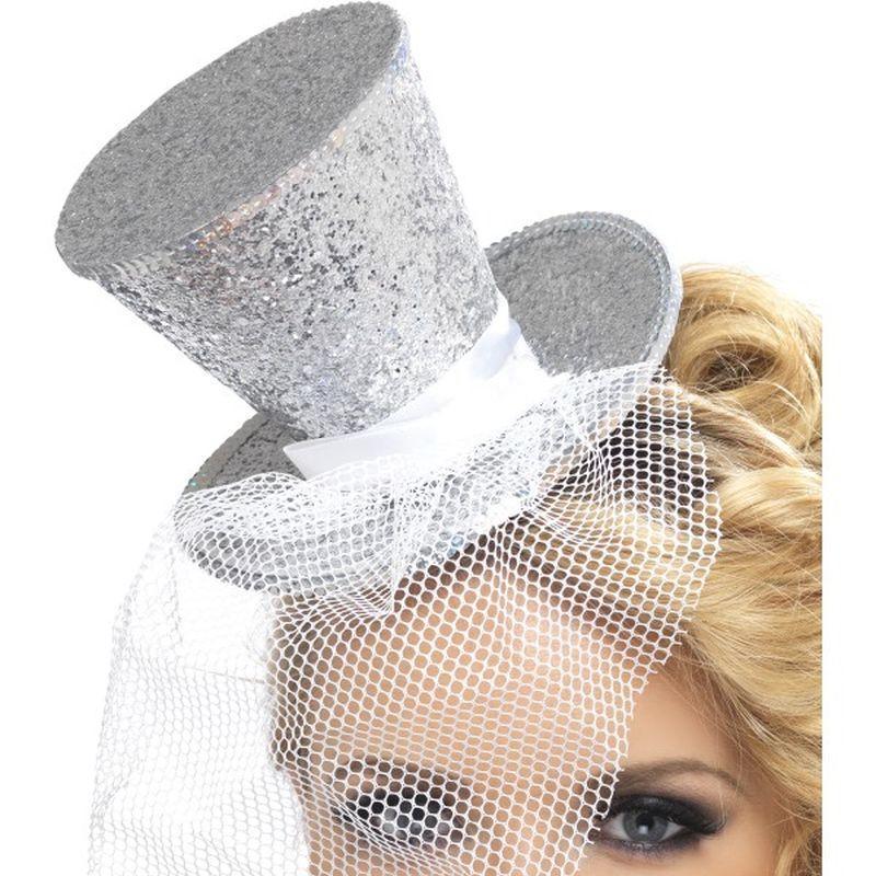 Fever Mini Top Hat On Headband Adult Silver Womens -1