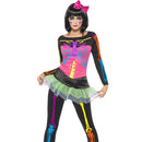 Neon Skeleton Costume - UK Dress 8-10 Womens Multi