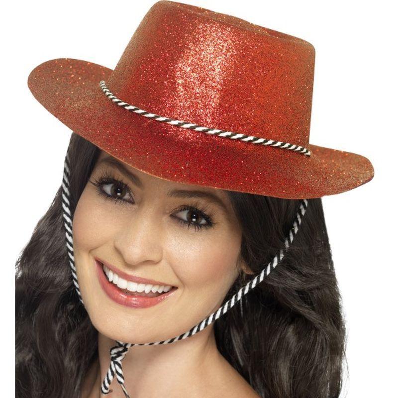 Cowboy Glitter Hat Adult Red Mens -1