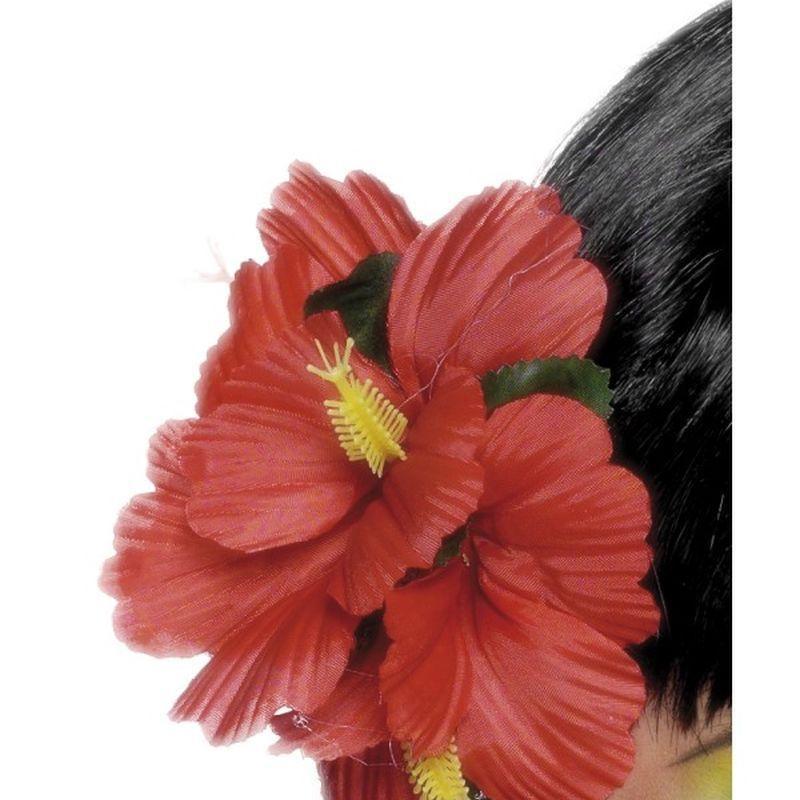 Hawaiian Flower Hair Clip Adult Red Womens -1