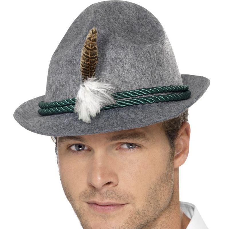 German Trenker Hat With Feather Adult Grey Mens -1