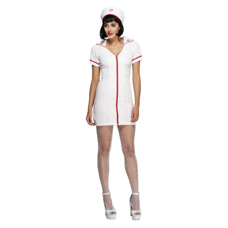 Fever No Nonsense Nurse Costume Adult White Red Womens