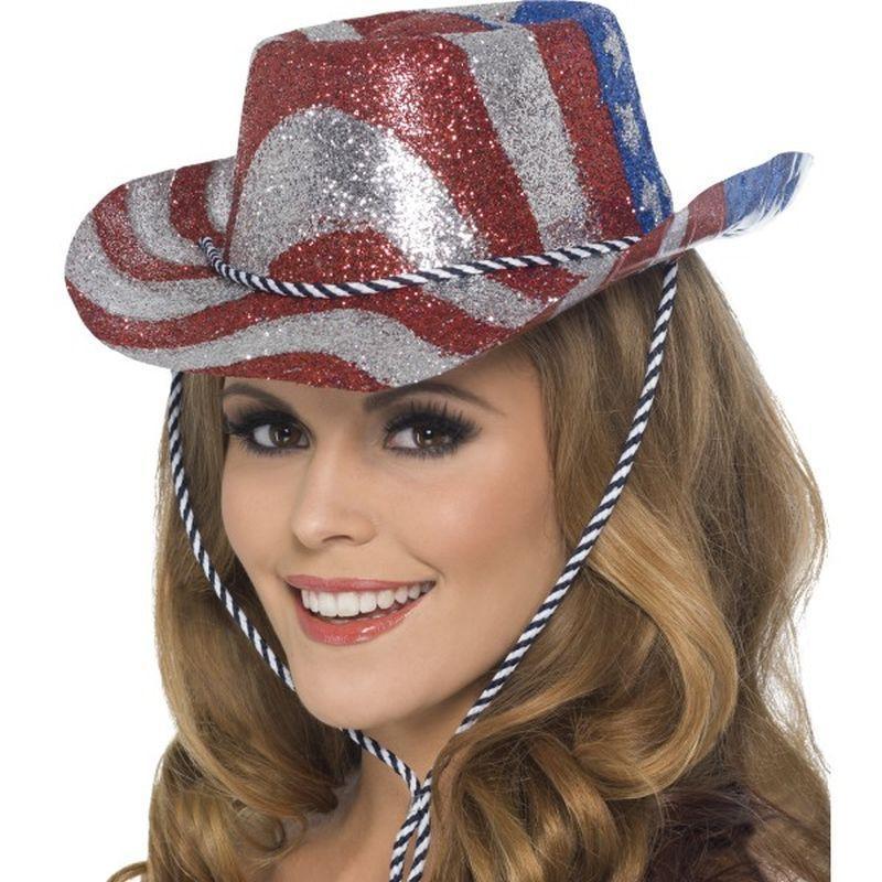 Cowboy Glitter Hat, Red, Silver and Blue - One Size